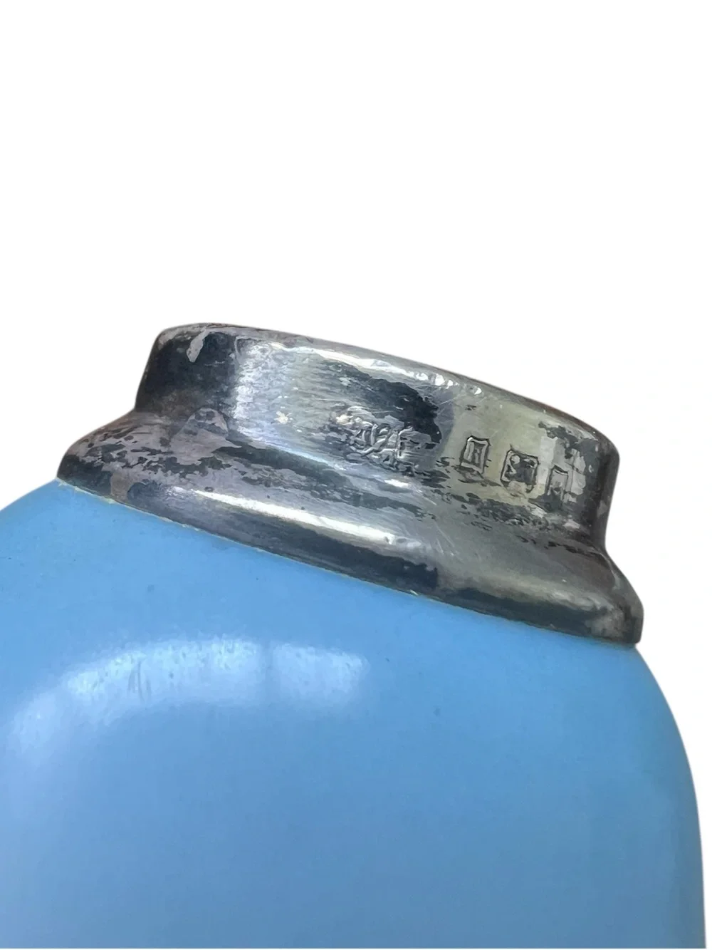 Royal Bayreuth • Antique “The Gleaners” Sterling Silver Rim Small Vase